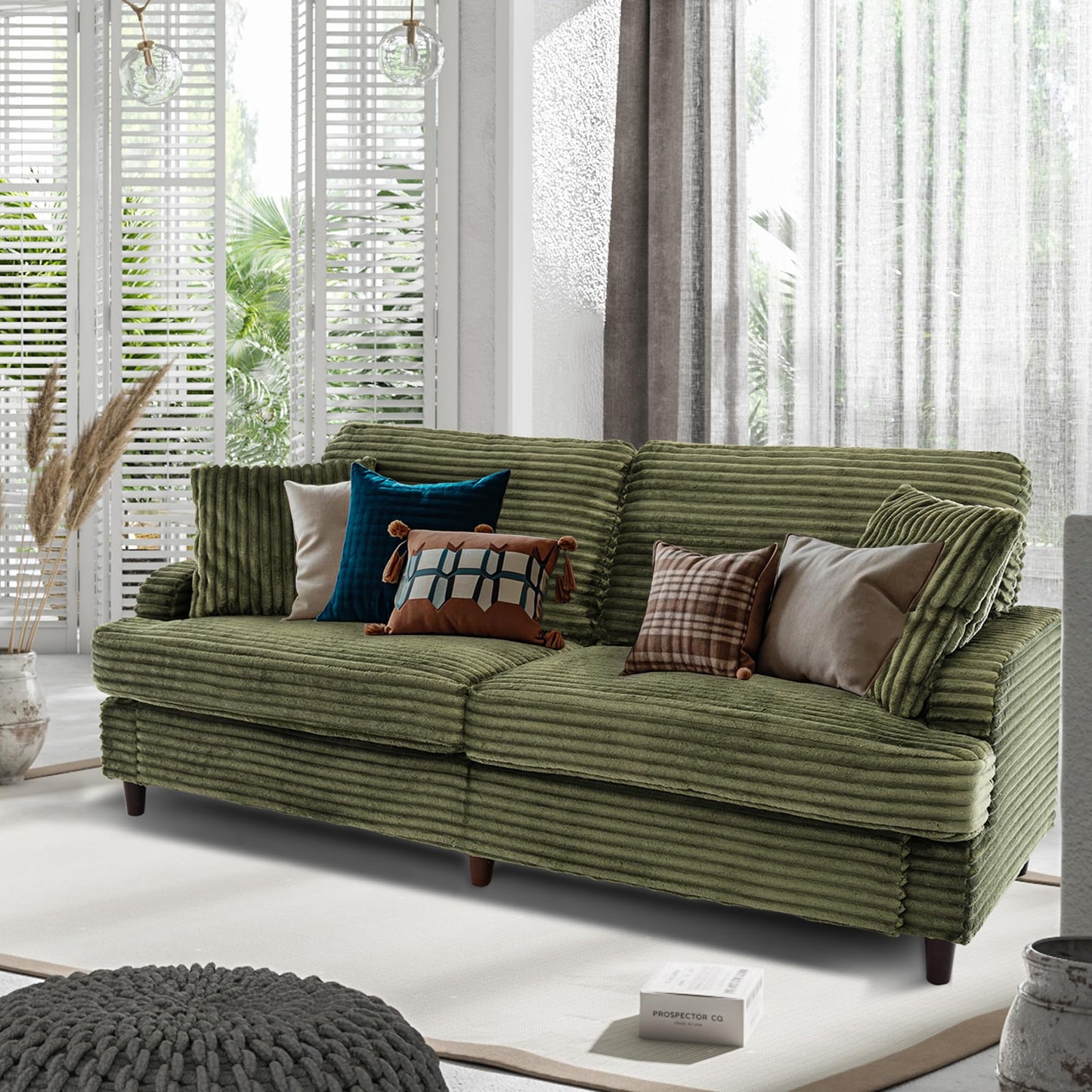 Ribilake 80 Inch Sofa Couch, Comfy Love Seat Couches for Living Room, Mid Century Modern Oversized Two Seater Couch, Plush Corduroy Deep Seat Sofas for Bedroom, Small Space Apartment, Green