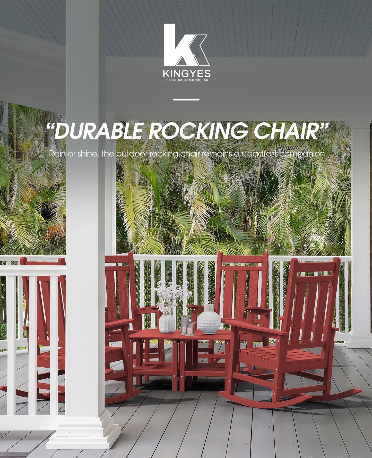 KINGYES Outdoor Patio Rocking Chair, Red