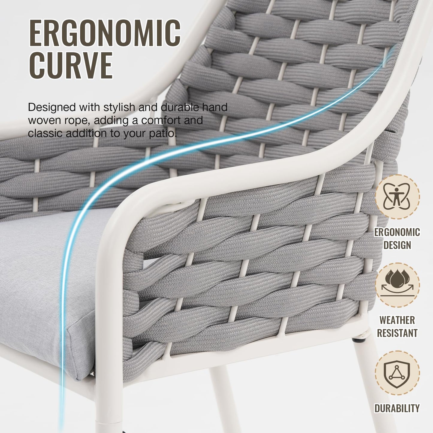 SUNSITT Outdoor Bar Stools Set of 2, 31.8” Patio Metal Counter Height Chairs w/Weather-Resistant Cushion, Woven Rope Design Modern Bar Height Outdoor Chairs w/Armrest Light Gray for Garden Poolside