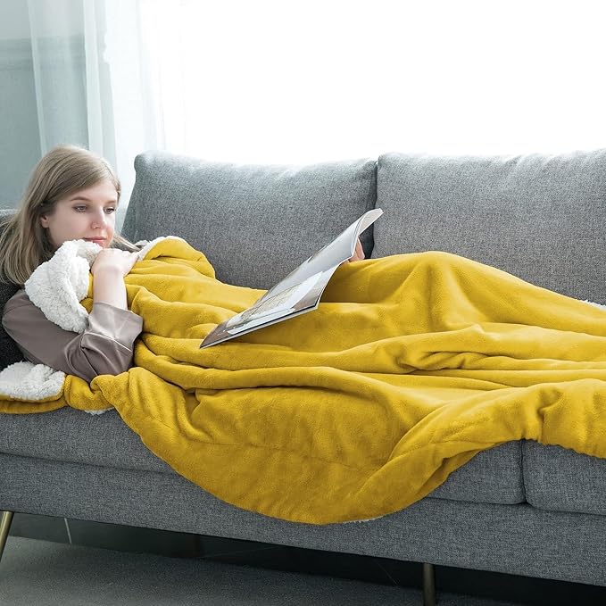 IR Imperial Rooms Ochre Sherpa Blankets Queen Size for Bed - Wholesale Bulk Pack of 9 Sherpa Blankets - Soft Fluffy Throw Blanket for Hotels, Guest Bedroom (Yellow, 90x90 Inches)