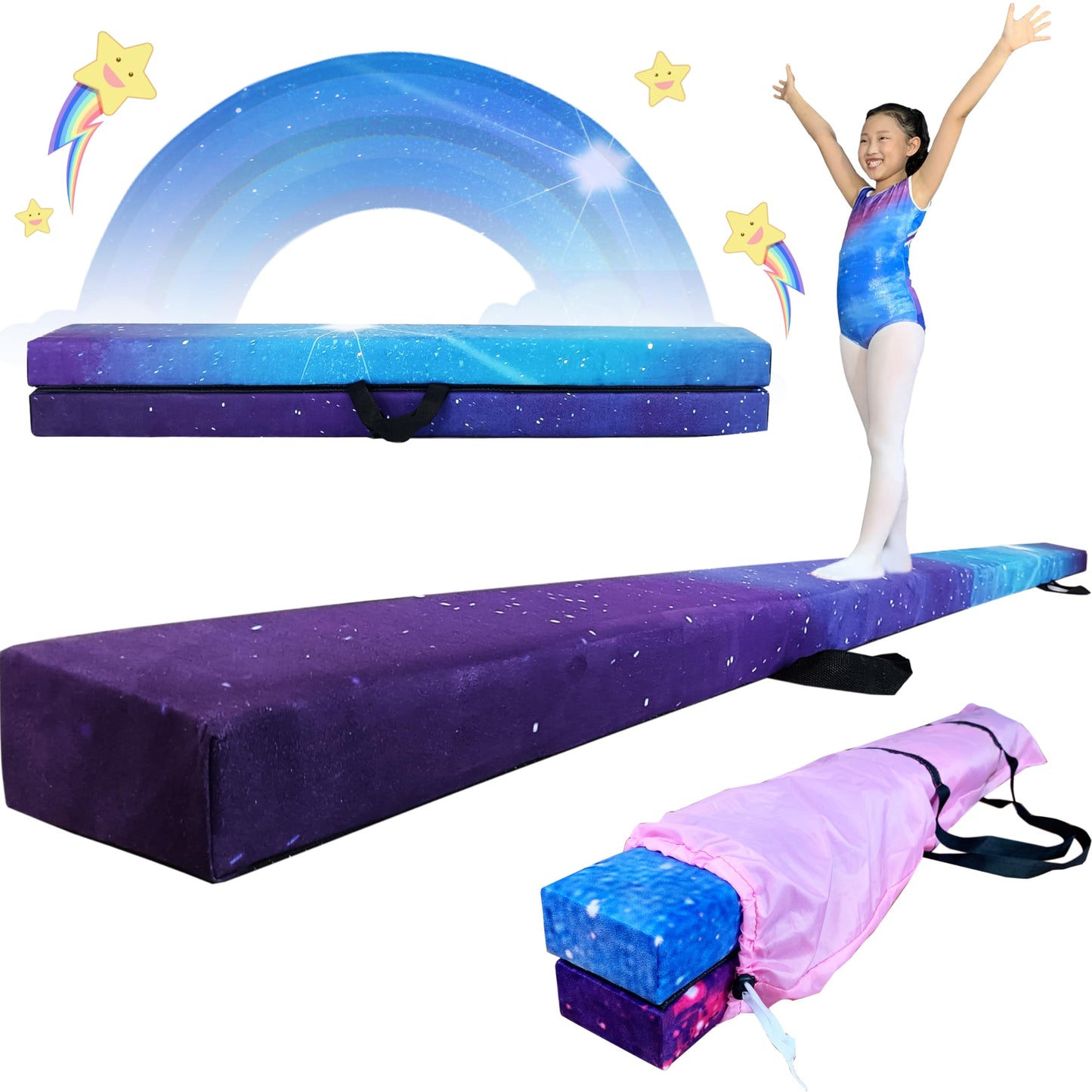 FC FUNCHEER 8FT Folding Balance Beam -Gymnastics Floor Beam - Gymnastics Equipment- Anti-Slip Bottom - Suede Cover - Carry Bag for Kids/Adults Home & Gym Center