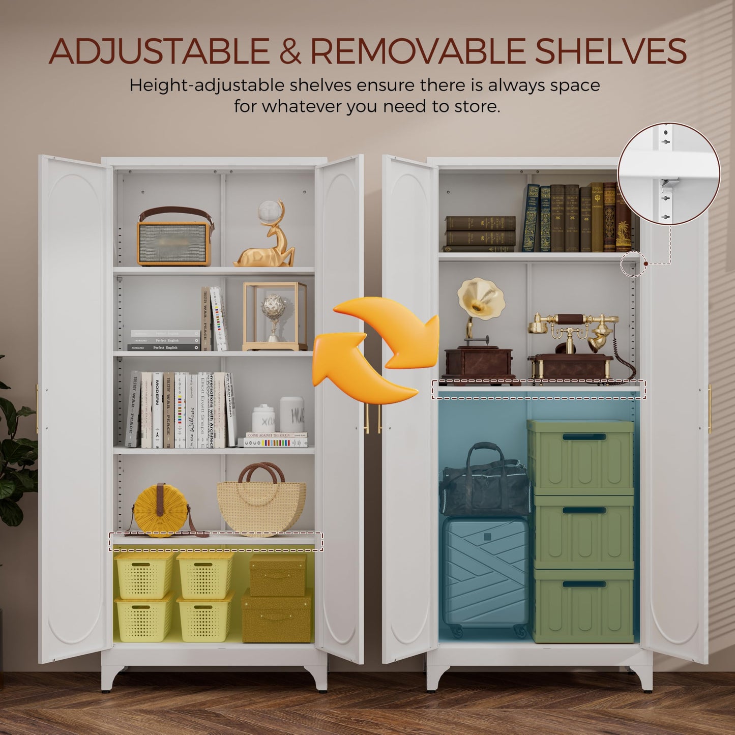 Kubohogar 75" Tall Kitchen Pantry Cabinet with 2 Doors and 4 Adjustable Shelves, White Metal Storage Cabinets, Kitchen Cupboard for Dinning Living Room, Bathroom, Laundry, Home Office