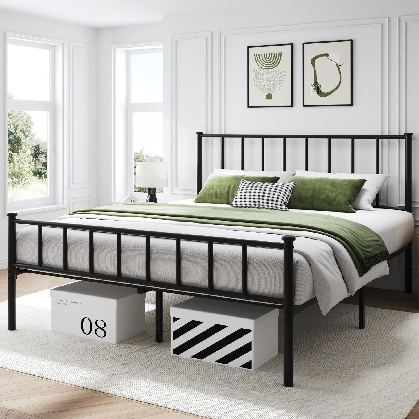 Fluest Queen Bed Frame with Headboard and Footboard, Metal Platform Bed Frame, All Metal Slats Support, Under Bed Storage, No Box Spring Needed, Noise-Free, Easy Assembly, Black