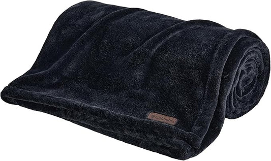 Columbia 50" x 60" Super Plush Lightweight Throw Blanket - Outdoor Essentials for Camping, Picnics, and Adventures, Soft and Cozy Home Essentials for Bed and Living Room - Black