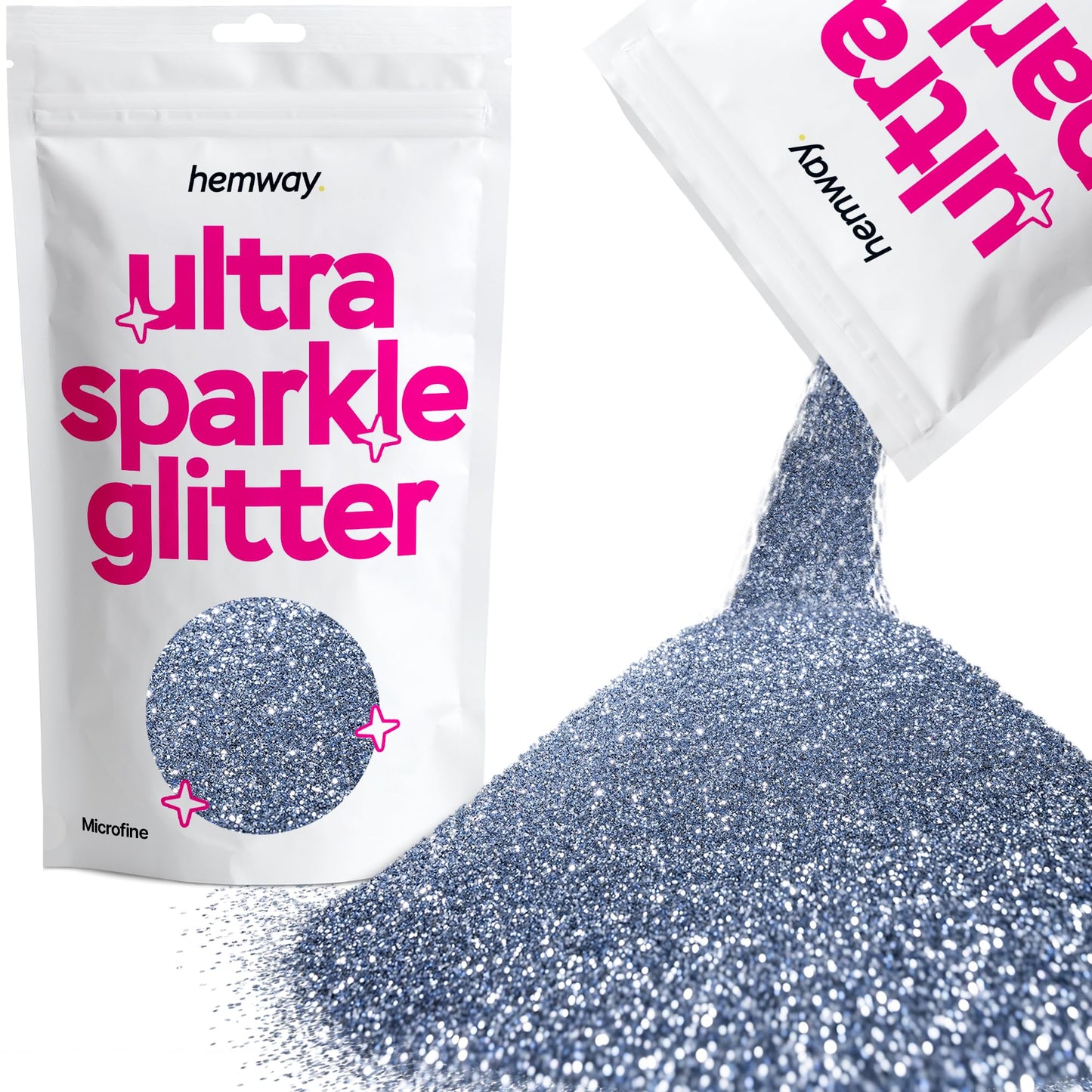 Hemway Premium Ultra Sparkle Glitter Multi Purpose Metallic Flake for Arts Crafts Nails Cosmetics Resin Festival Face Hair - Azure Blue - Microfine (1/256" 0.004" 0.1mm) 100g / 3.5oz