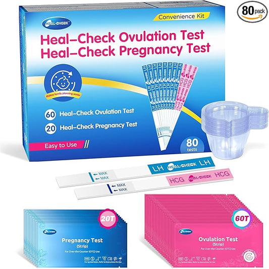 60 Ovulation and 20 Pregnancy Tests Strips with 80 Urine Cups, Fertility for Women TTC, Easy to Use at Home, Over 99% Accuracy, Individually Wrapped, FSA HSA Eligible