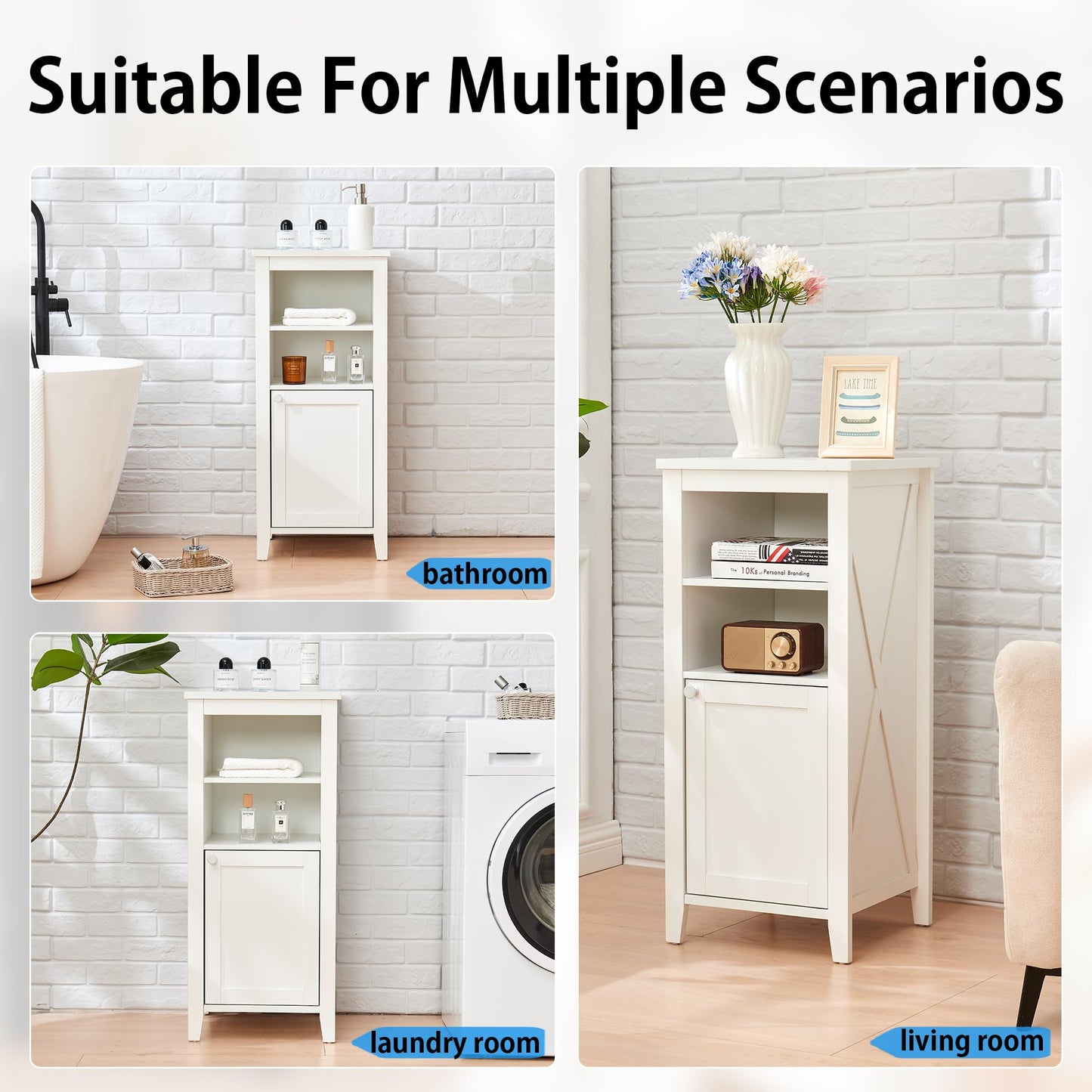 IGERJWE 35.4'' Tall Bathroom Floor Cabinet with Four Shelves, Bathroom Organizer with Adjustable Shelf, Storage Cabinet for Living Room, White