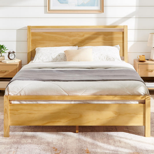 AMERLIFE King Size Solid Wood Bed Frame with Headboard, Minimalist Platform Bed with Wood Slats Support/No Box Spring Needed/Easy Assembly/Noise-Free, Natural