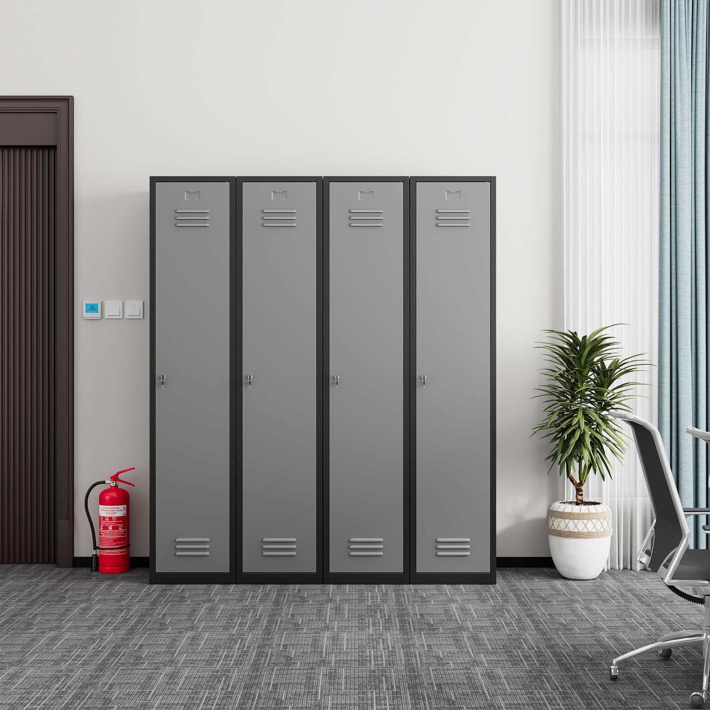 Topass Metal Lockers for Employees with Keys, 71" Tall Steel Storage Cabinet with Lockable Door, Metal Storage Locker for School Office Gym (1-Door, Black&Grey)