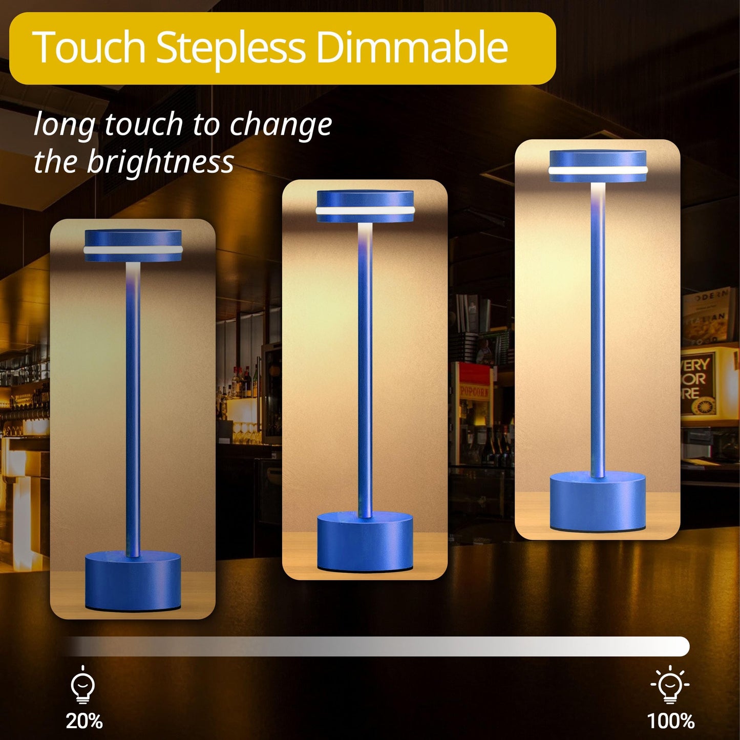 OFiSEXPT Lightweight Portable Rechargeable Bedside Lamp, Touch Stepless Dimmable, Cordless Table Lamp for Versatile Use in Home, Bedroom, Hotel, Restaurant, Bar, Outdoor, 1 Pack (Blue)