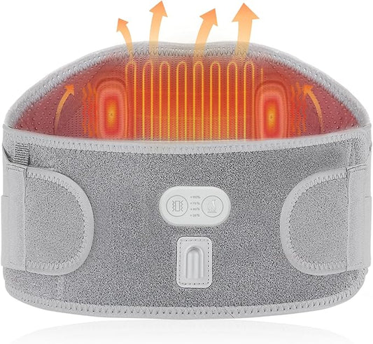 CUEHEAT Heated Waist Belt - Cordless Heating Pad for Lower Back Pain Relief, Electrical Heating and Massage, Rechargeable Battery Powered (Gray, Waistline 29-57 inch)