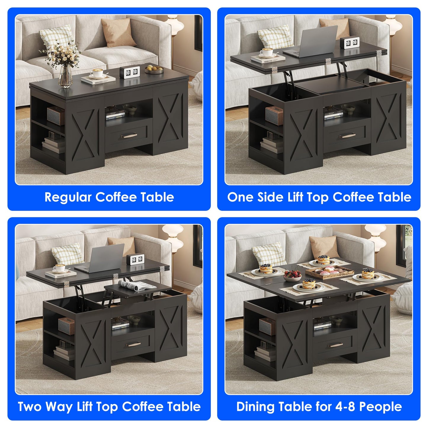 Nosepen Coffee Table, 39.37" Lift Top Coffee Table with Drawer & Open Storage Shelves, Large Rectangular Farmhouse Living Room Table, Center Table for Living Room, Home Office, Espresso, Black