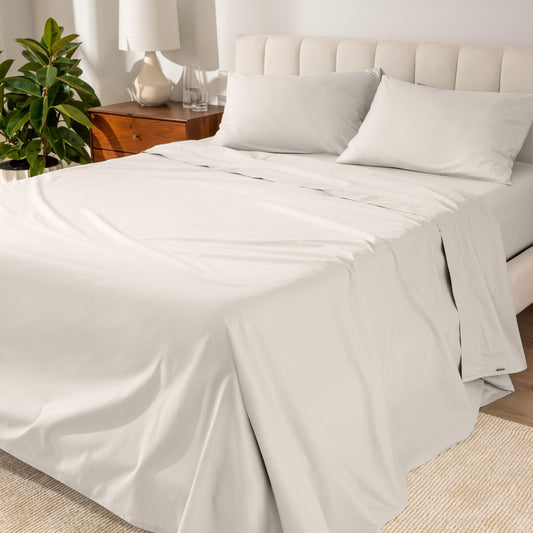 Bare Home 100% Organic Cotton Queen Sheet Set - Crisp Percale Weave - Lightweight & Breathable - Bedding Sheets & Pillowcases (Queen, French Beige)