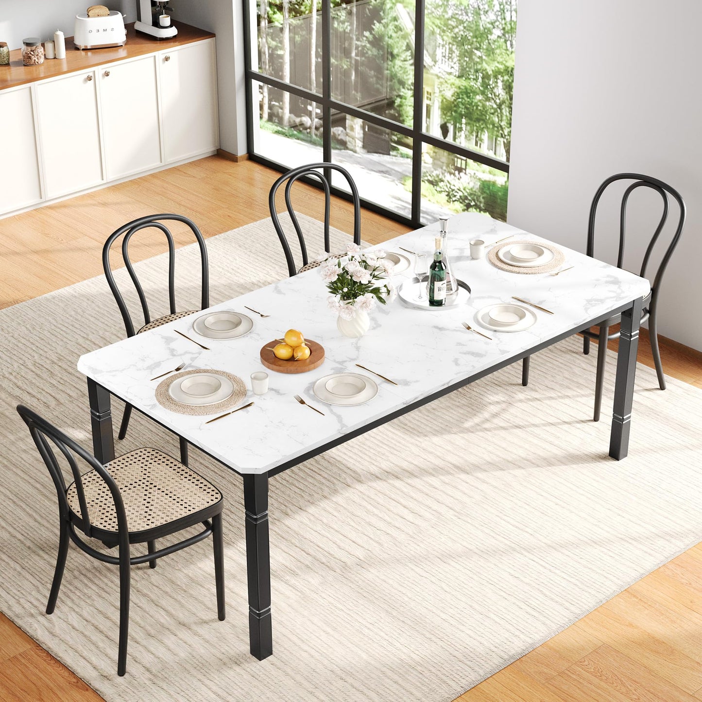 GAOMON Dining Table for 6-8 People - 78.7" Farmhouse Rustic Industrial Kitchen Table with Sturdy Metal Frame & Chamfered Corners, Wood Tabletop for Dining Room, Breakfast Nook, Small Space