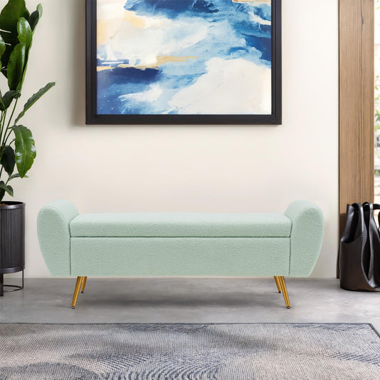 AIITTCC Teddy Storage Bench for Bedroom, Extra Long Boucle Bench for King Size Bed, Modern Upholstered End of Bed Ottoman Bench with Arms for Entryway Living Room (SAGE)