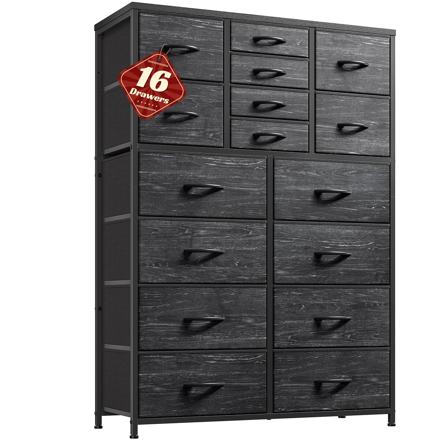 Romorgniz 57“H Tall Dresser for Bedroom with 16 Drawers,Fabric Dressers & chests of Drawers for Closet,Large Black Dresser with Sturdy Metal Frame, Wood Top,Entryway, Hallway
