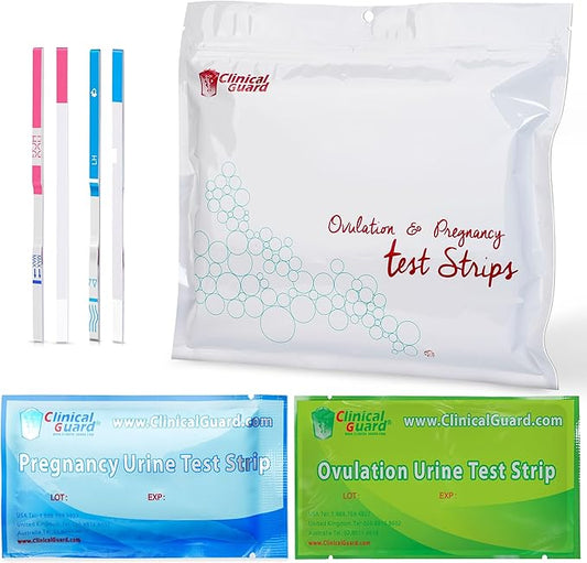 Clinical Guard 60 Pregnancy Tests Strips and 40 Ovulation Test Strips Fertility Kit and Early Detection OPK LH HCG Combo Pack