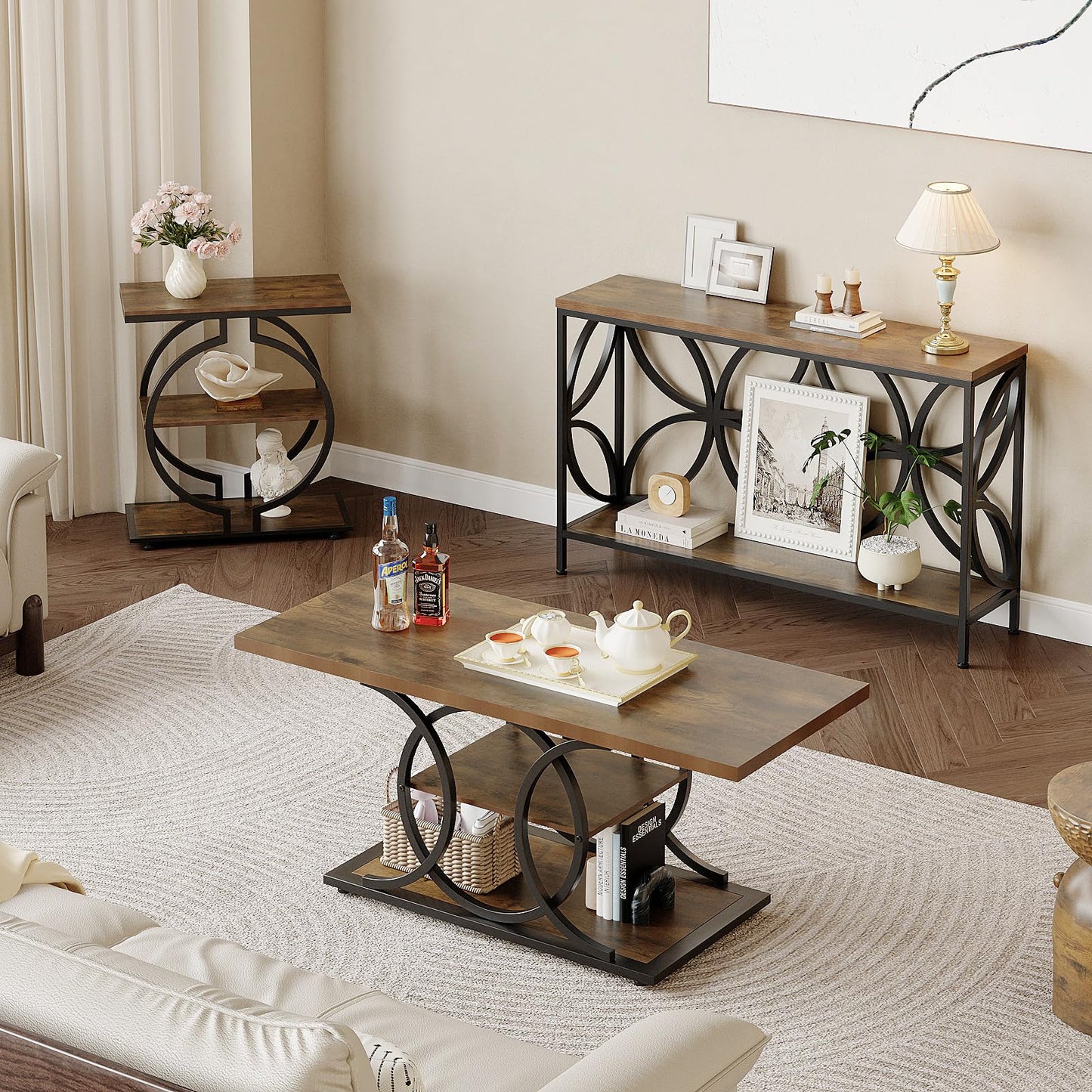 GiftGo Narrow Sofa Table 47.2 Inch, Industrial Sofa Table Behind Couch, Vintage Entry Console Table with Storage for Entryway, Living Room, Foyer, Elegant Design (Rustic Brown, 47.2)