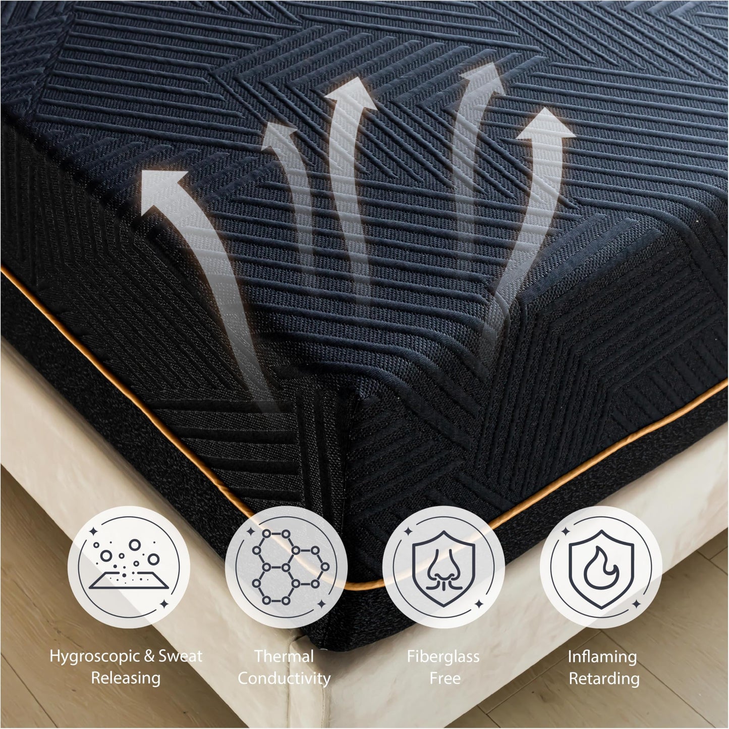 Dyonery Firm Queen 14 Inch Memory Foam Mattress in a Box, Cooling Knit Fabric Cover, Copper Memory Foam, Made in The USA of US Foam, CertiPUR-US Certified, 80”x60”, Black