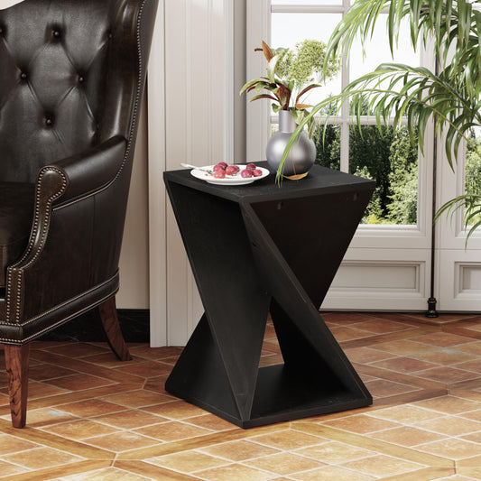 COZAYH Farmhouse End Table Square Solid Wood Pedestal Side Table Rustic Plant Stand with Twisted Design for Living Room, Bedroom, Office, Black