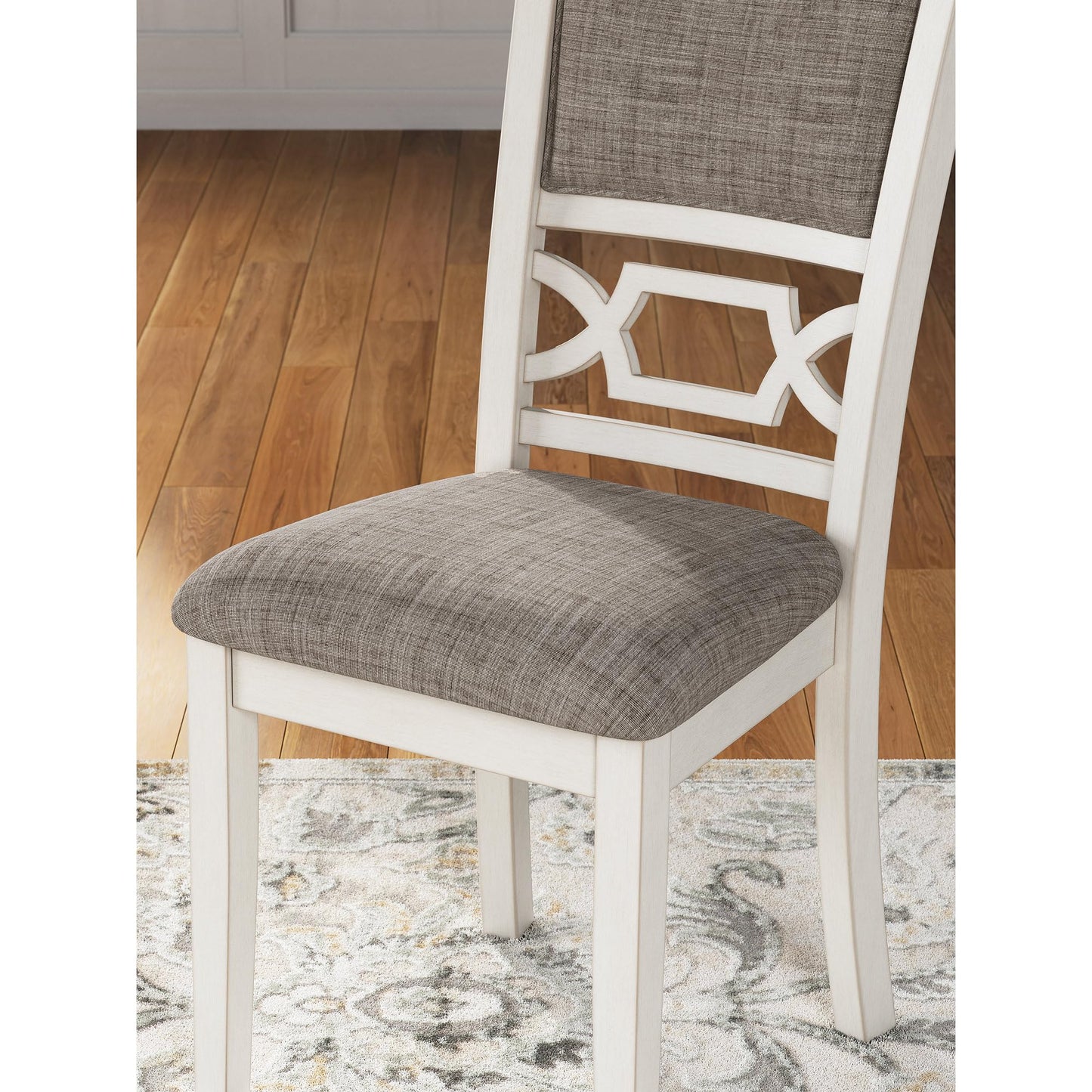Signature Design by Ashley Erinberg Casual Dining Table with 4 Armless Upholstered Chairs and Bench, Set of 6, White & Light Gray
