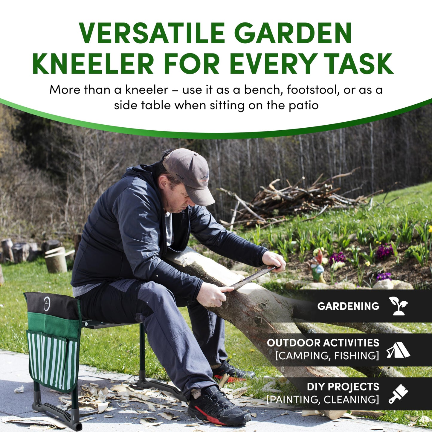SteveZen - Garden Kneeler Seat Bench, Garden Kneeling Bench with Sunshade Umbrella, Ergonomic Handles, Folding Table, and Potting Mat, 10.2" Foam Knee Seat, Loading Capacity 330 Lbs