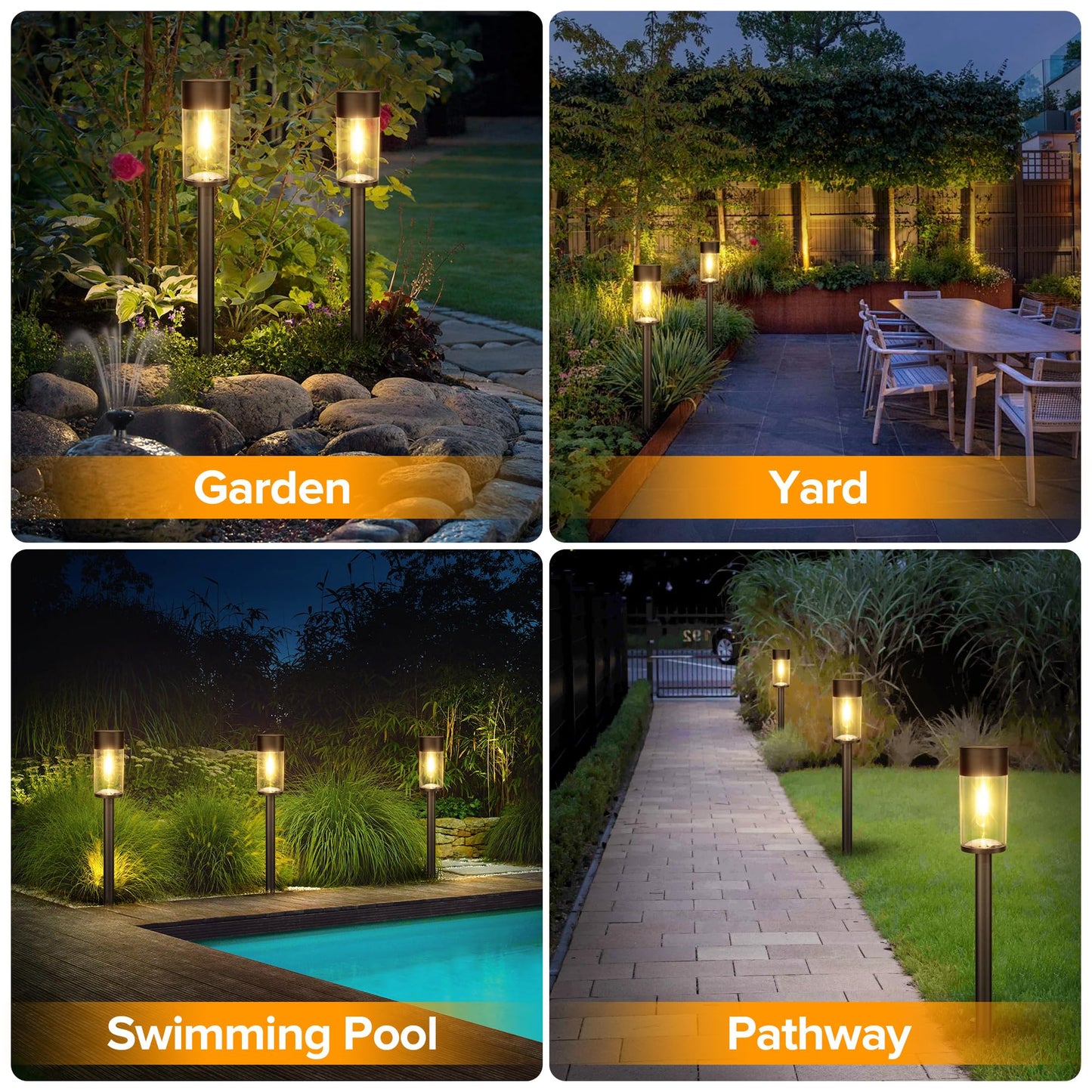 UME 10 Pack Solar Pathway Lights Outdoor, Bright Solar Garden Lights with Metal Design–IP65 Waterproof, Auto On/Off, 3000K LED Landscape Lighting for Yard, Lawn, Walkway, Driveway, Patio Decor