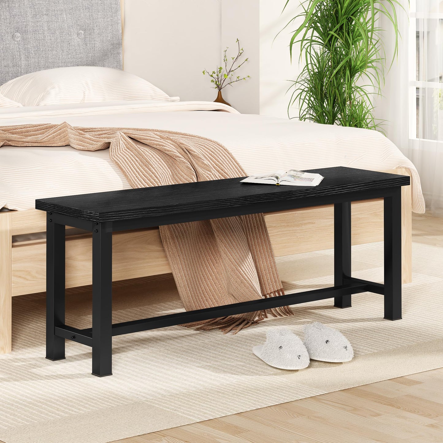 Recaceik Dining Benches, 39 Inch Table Benches, Pair of 2 Benches for Dining Room, Kitchen, Entryway, Bedroom, Industrial Small Bench Kitchen Bench with Metal Legs, Easy to Assemble, Black