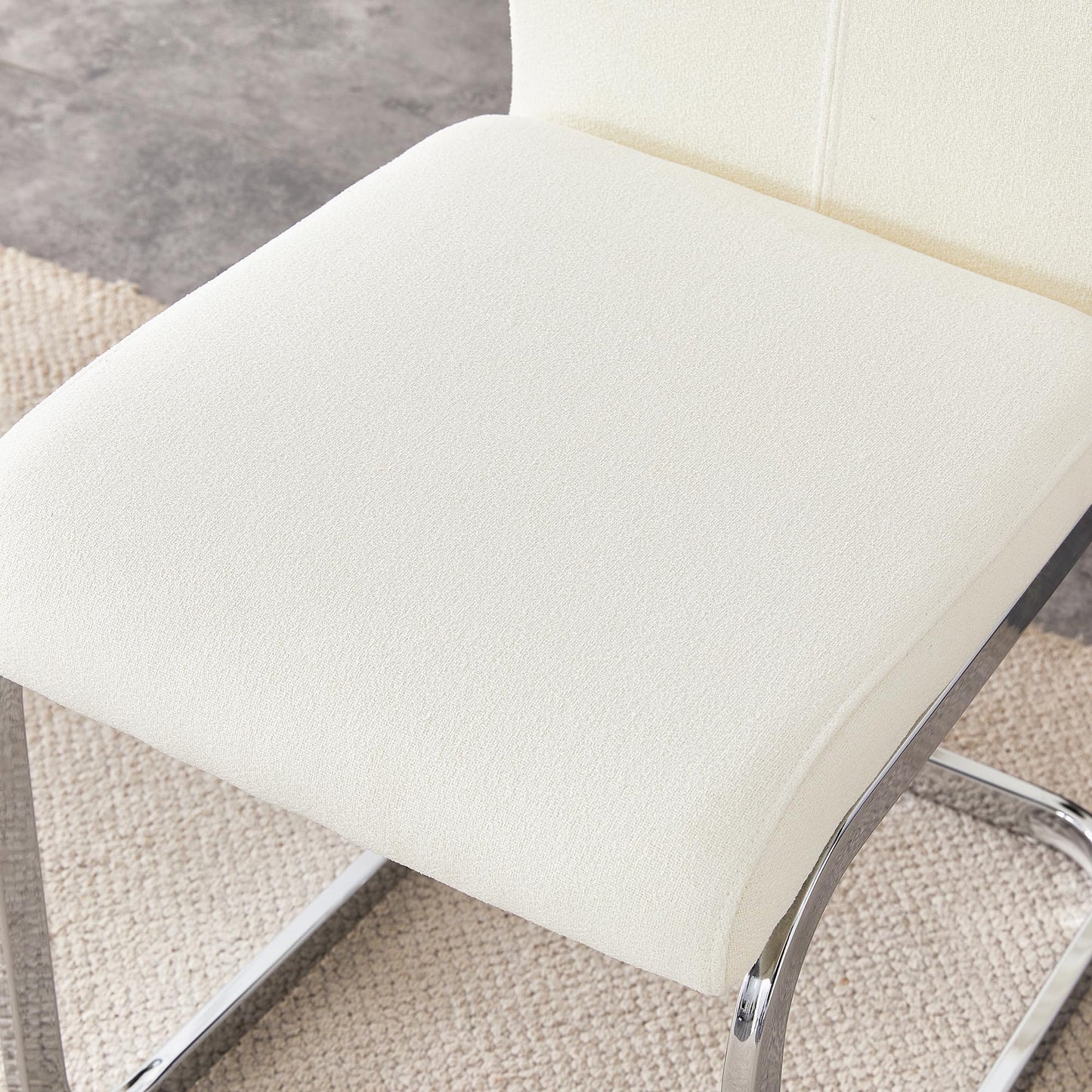 Dining Chairs Set of 4, White Velvet Dining Chairs Set,upholstered Kitchen Chairs with Silver Legs, Suitable for Living Room, Kitchen