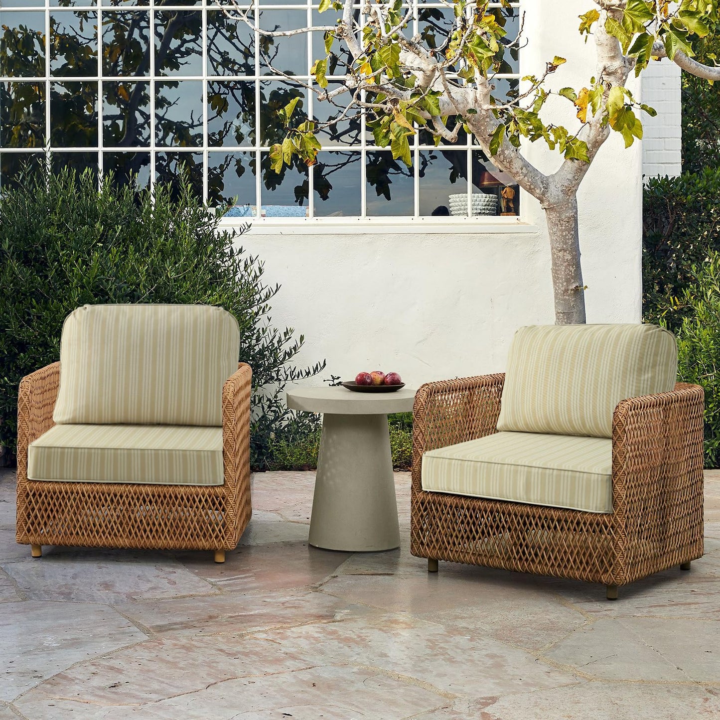Supdurplus Outdoor Cushions for Patio Furniture Set of 2, 24"x24" Water Repellent Chair Cushions Removable Seat Bottom & Back Cushion Covers for Chair, Sofa, Couch, Beige Brown Stripe
