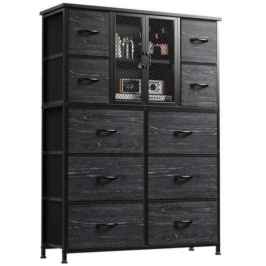 Dresser for Bedroom with Mesh Door Black Dressers & Chests of Drawers Tall Dresser with 10 Fabric Drawers, Metal Frame, Wood Top, for Closet, Entryway, 48.1" Hx38 Wx11.81 D
