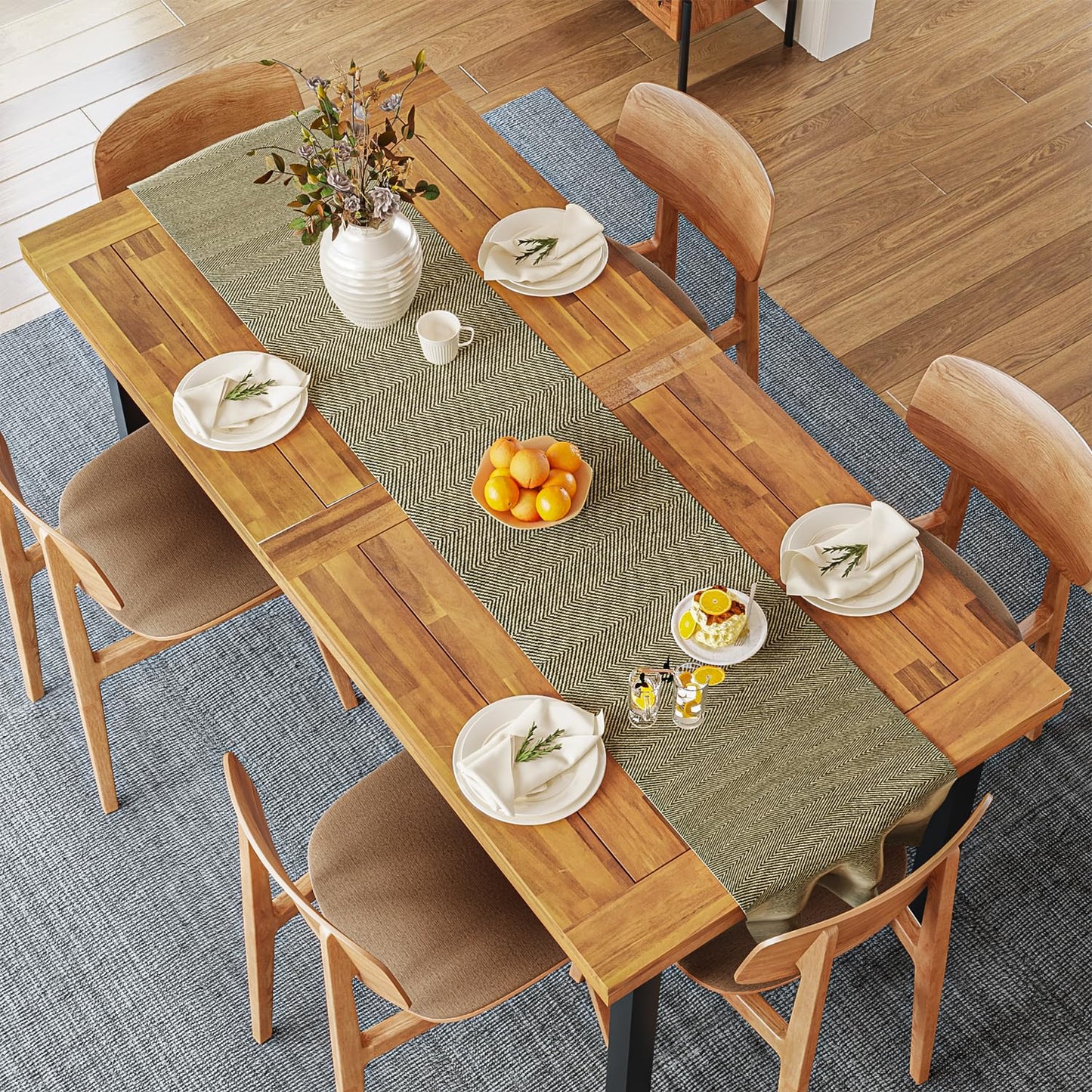 OFIKA Dining Table for 4 to 6 People, 68.9" inch Rectangular Wood Kitchen Table with Strong Metal Frame,Large Long Dining Room,for Kitchen, Living Room,Natural