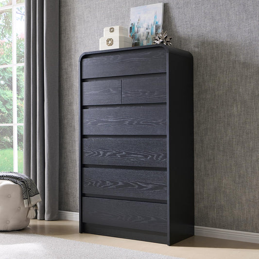 Aitjunz Modern 7 Drawers Dresser for Bedroom, 55" Tall Dressers & Chest of Drawers w/Curved Profile Design, Wood Mid Century Vertical Storage Dressers Organizer for Bedroom, Living Room, Black