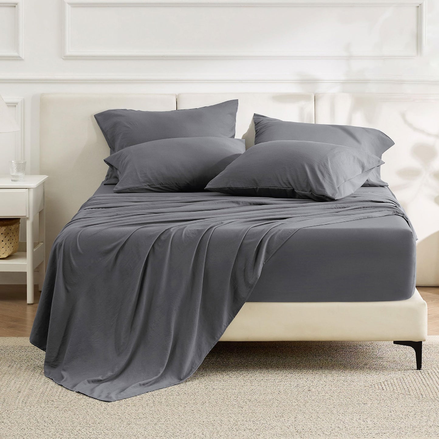 Bedsure Deep Pocket King Sheet Set - 6 Piece, Prewashed Ultra-Soft King Size Sheets Set, Fits Mattresses Up to 18 Inches Thick, Breathable & Secure Fit, Hotel Luxury Bedding, Grey
