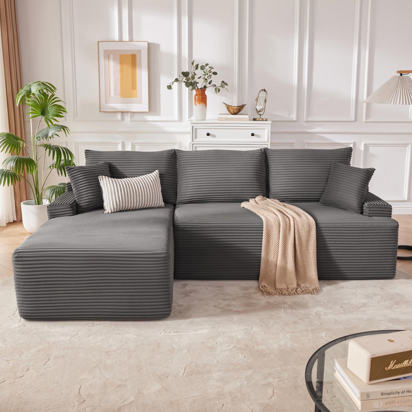 Mangodan Cloud Sectional Couch, Boneless Sofa for Living Room, Modular Sectional Sofa with Deep Seat, Fluffy Comfy Couch with L-Shaped Chaise, No Assembly Required, Dark Grey