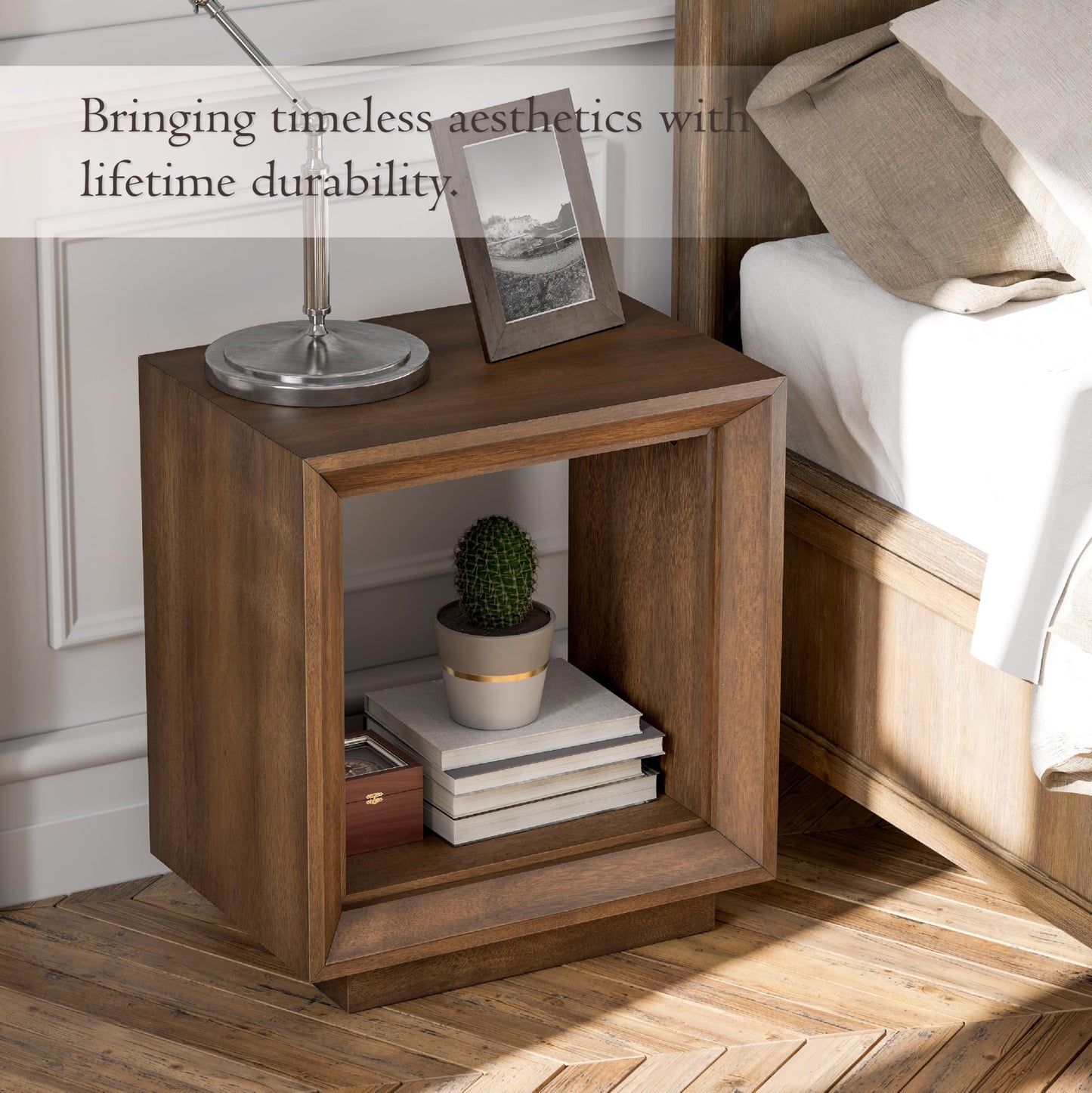 COZAYH Farmhouse End Table, Open Cube Accent Table with Geometric Frame, Modern Minimalist Side Table, Brown