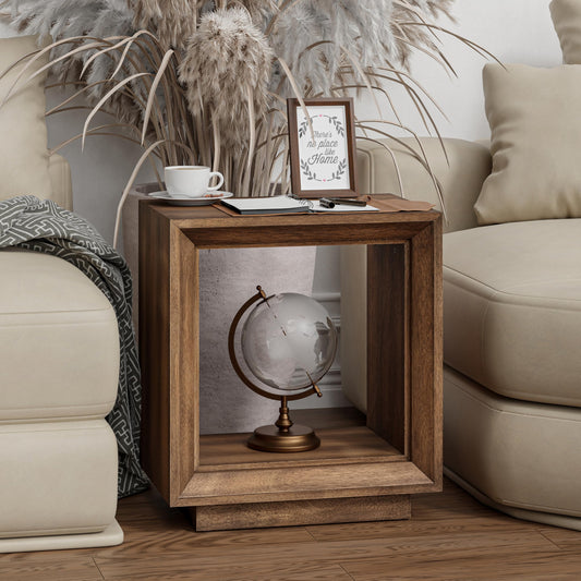 COZAYH Farmhouse End Table, Open Cube Accent Table with Geometric Frame, Modern Minimalist Side Table, Brown