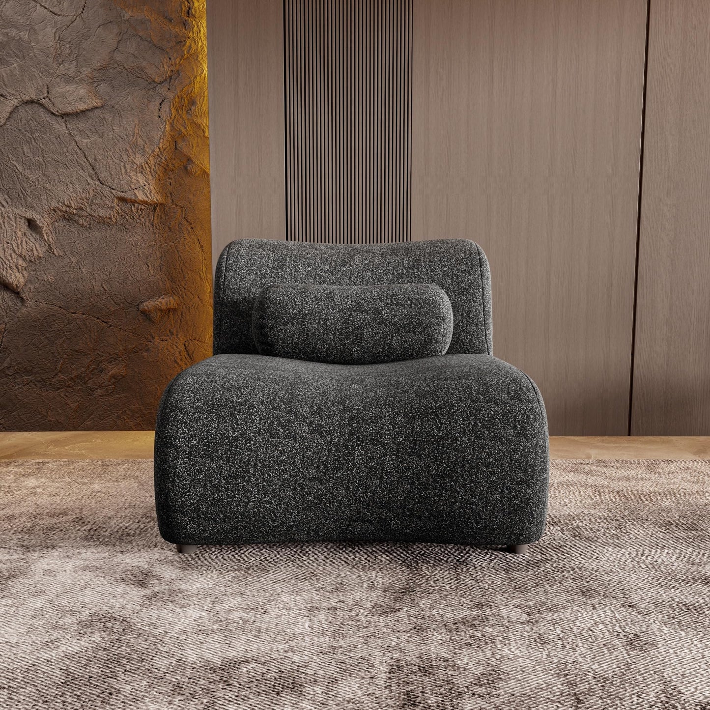 ALYIAMXL Modular Chaise Lounge Chair Indoor, Chenille Sectional Sofa with Moveable Headrests & Cylindrical Pillows, Hidden Legs Design for Living Room,Small Spaces(Black)