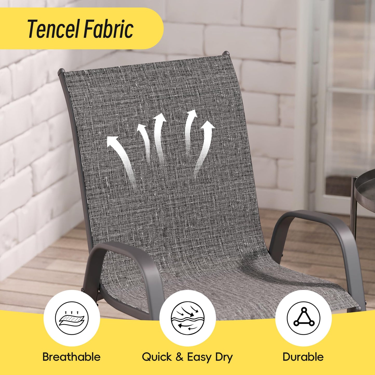 Betterhood Patio Chairs Set of 4, Stackable Outdoor Dining Chairs Set with Breathable Seat Fabric, All-Weather Powder-Coated Metal Frame for Deck, Pool Side and Backyard, 350LBS Capacity (Grey)