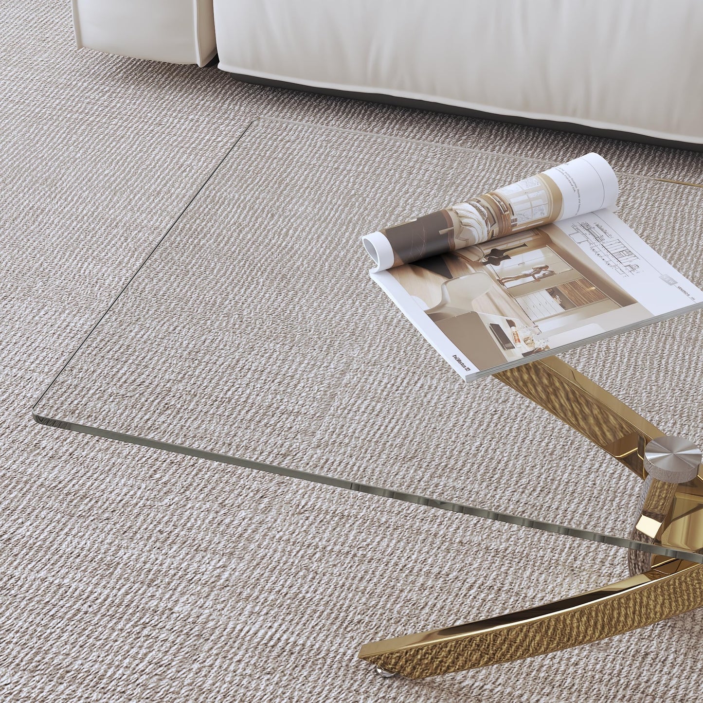 NIERN Tempered Glass Coffee Table with Chromed Legs, Rectangle Modern Living Room Table for Home Office Living Room (Gold, 40”x20”x17”)