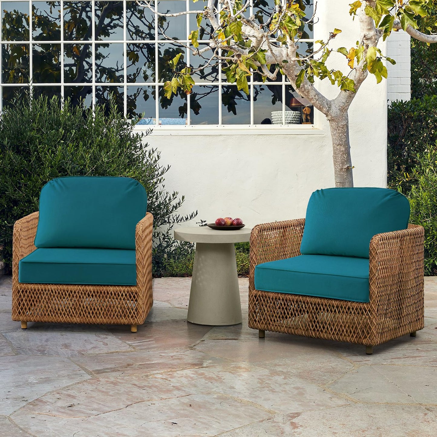 Supdurplus Outdoor Sunbrella Cushions for Patio Furniture Set of 2, 24"x24" Water Repellent Chair Cushions Removable Seat Bottom & Back Cushion Covers for Chair, Sofa, Couch, Spectrum Peacock
