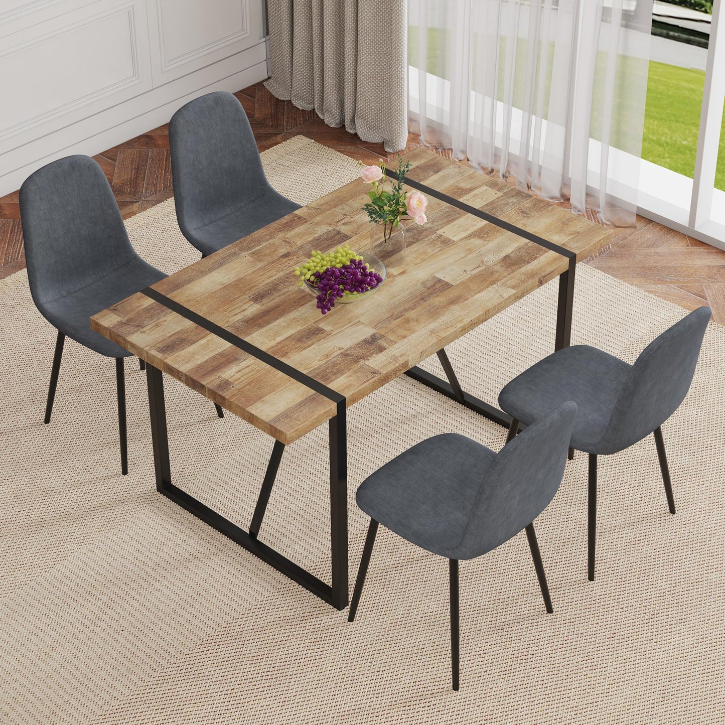 MUUOKY 55'' Dinner Table Set for 4, Rectangular Wood Kitchen Table Set for 4 with Chairs, 5 Piece Dining Tables Set for Kitchen and Dining Room