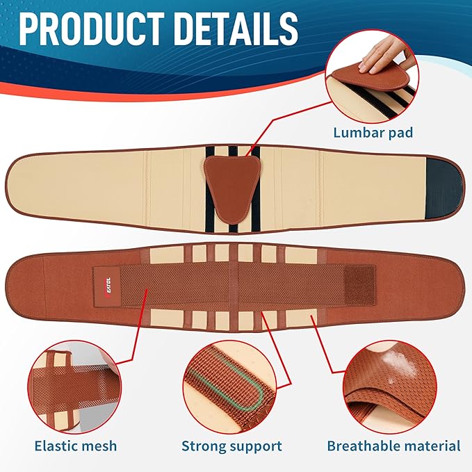 FEATOL Back Brace for Lower Back Pain, Breathable Back Support Belt for Women & Men with Lumbar Pad, Lumbar Support Belt for Heavy Lifting & Work, Scoliosis, Brown, S/M(Circumference:24.4-30")