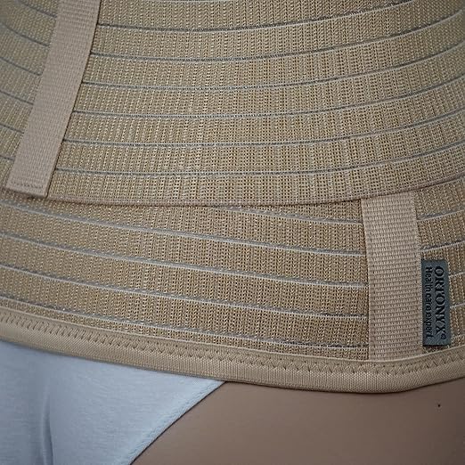 ORTONYX Ergonomic Abdominal Binder Waist and Lower Back Support Belt, Back Brace for Women & Men - Breathable, Elastic, With Extra Band - Beige XXL