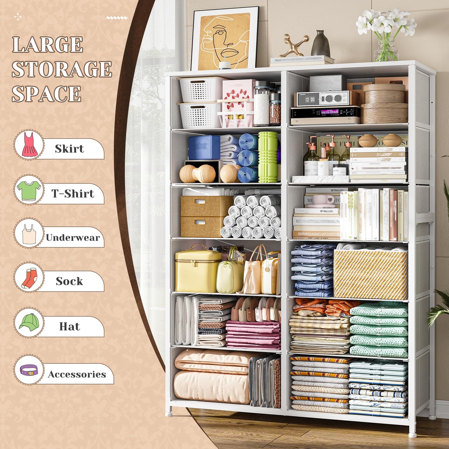 Romorgniz 12 Drawers Dresser for Bedroom, 52.2''H White Tall Dresser for Closet, Dressers & Chests of Drawers with Wooden Tabletop, Metal Frame, Dressers for Bedroom, Hallway,Closet, White