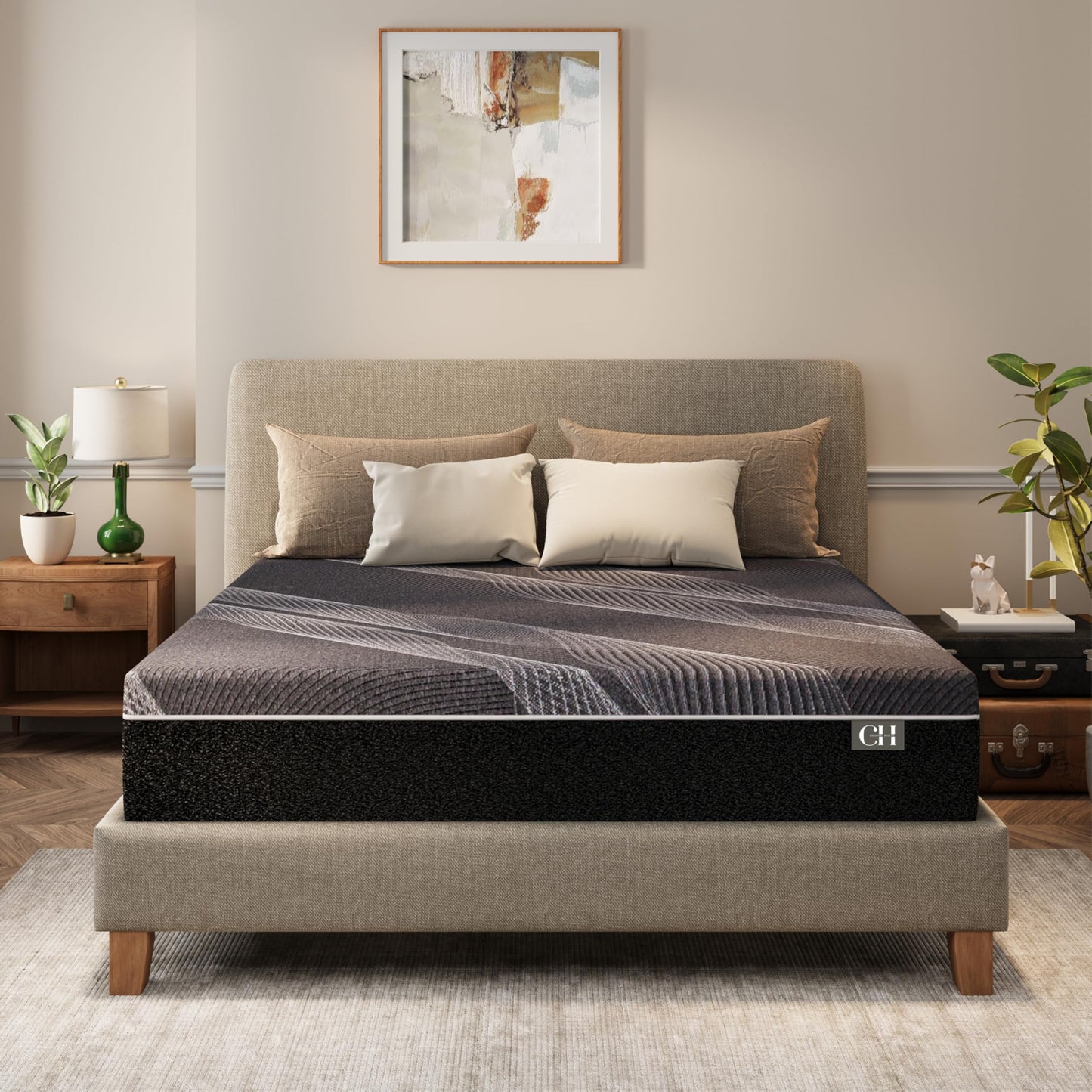 CH CHARME HOUSE 12 Inch Queen Mattress, Bamboo-Charcoal Memory Foam Mattress, Cooling & Pressure Relief, Bed in a Box, Foam Made in USA & CertiPUR-US Certified, 60'x80'x12', Black