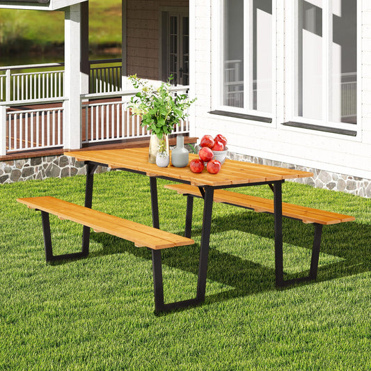 AVAWING 70" Wood Picnic Table for Outdoor, Rectangle Patio Dining Table and Bench Set, Heavy-Duty Picnic Beer Table Bench Set for Garden, Lawn & Backyard, Yellow