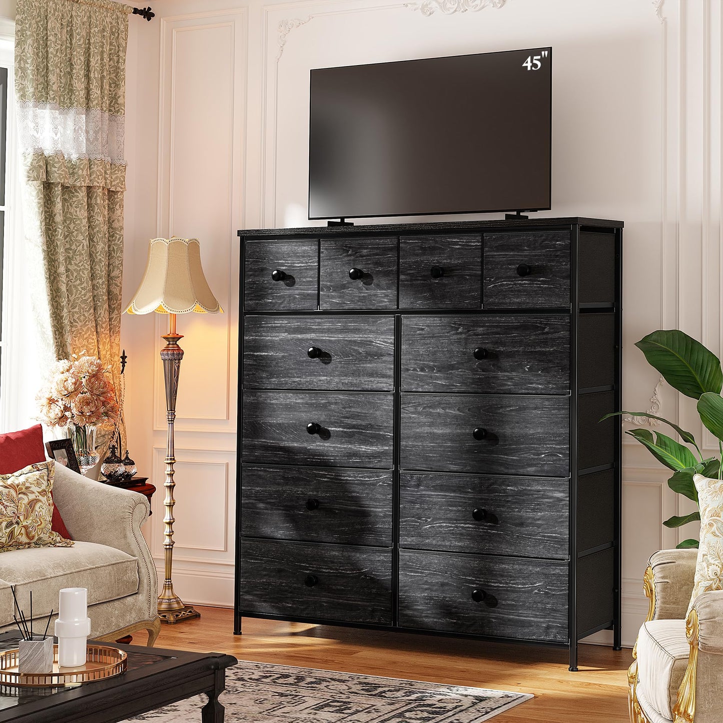 Romorgniz Tall Dressers for Bedroom with 12 Drawers, Fabric Storage Dressers & Chests of Drawers, Sturdy Metal Frame, Wood Top, Closet, Entryway, Bedroom Furniture (Charcoal Black)