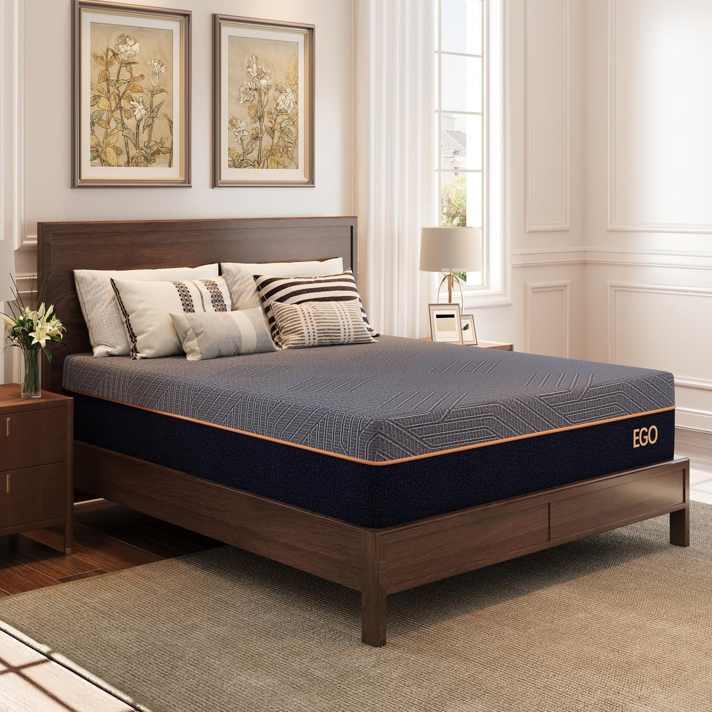 EGOHOME 12 Inch Queen Mattress, Copper Gel Cooling Memory Foam for Back Pain Relief, Therapeutic Bed in a Box, Foam Made in USA, CertiPUR-US Certified, 60x80x12 Black