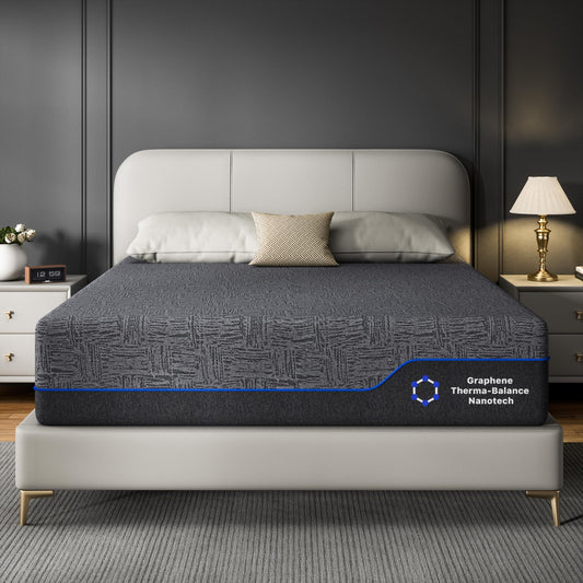 Amada 12 Inch Queen Mattress, Queen Memory Foam Mattress, Cooling Sleep & Pressure Relief, Medium Firm Plus Feel & Fiberglass-Free, Graphene Fabric, CertiPUR-US Certified Mattress Bed in a Box